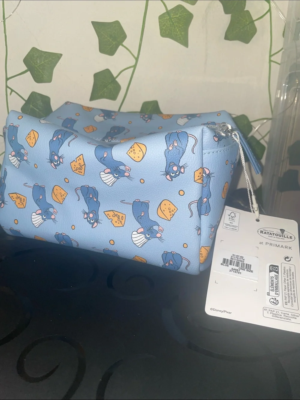 Primark Disney Ratatouille Remy Cosmetic Pouch - Blue with Yellow Cheese Print